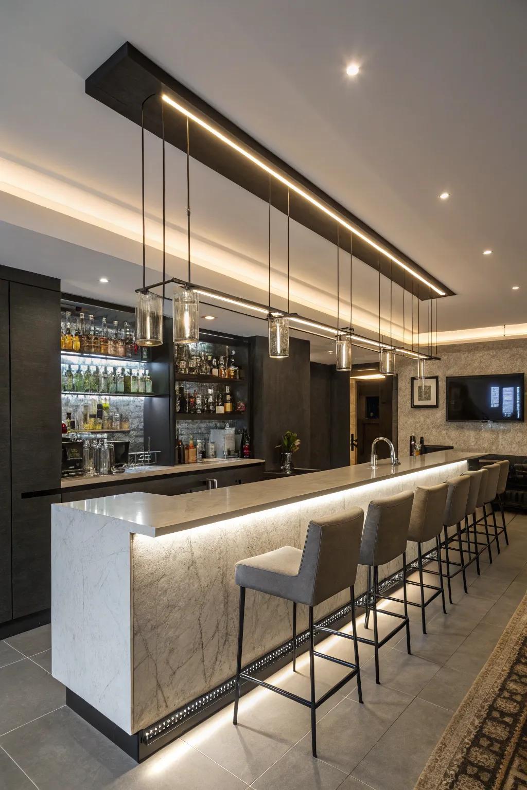 Hanging lights offer a modern, sleek design.