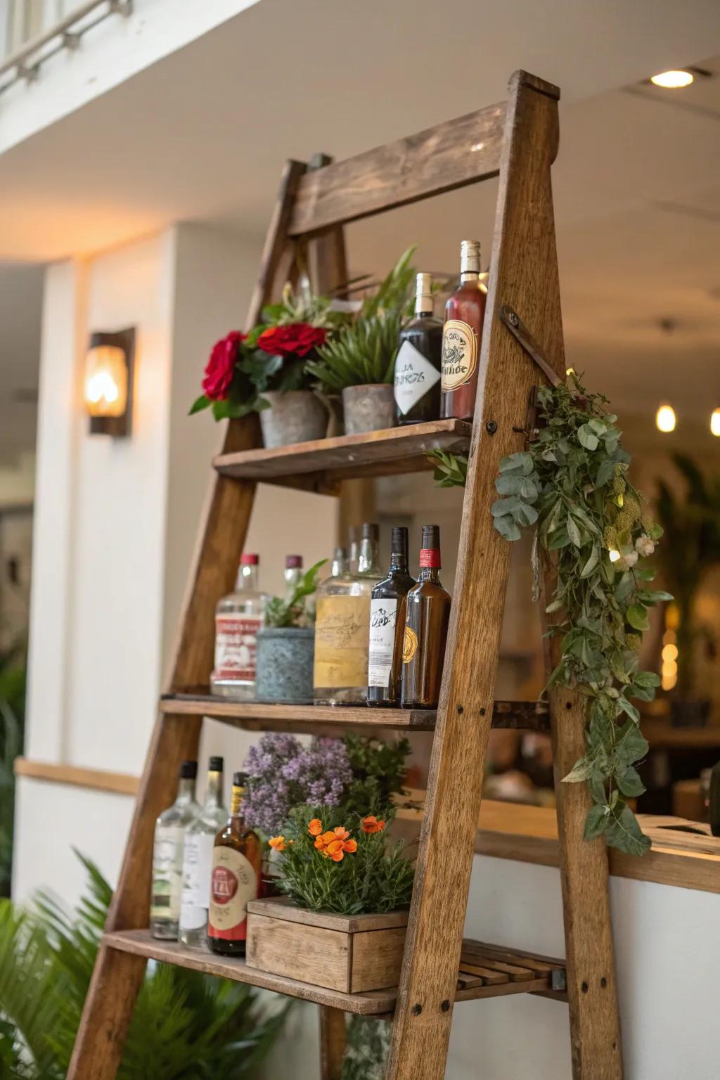 Antique steps make charming bar displays.