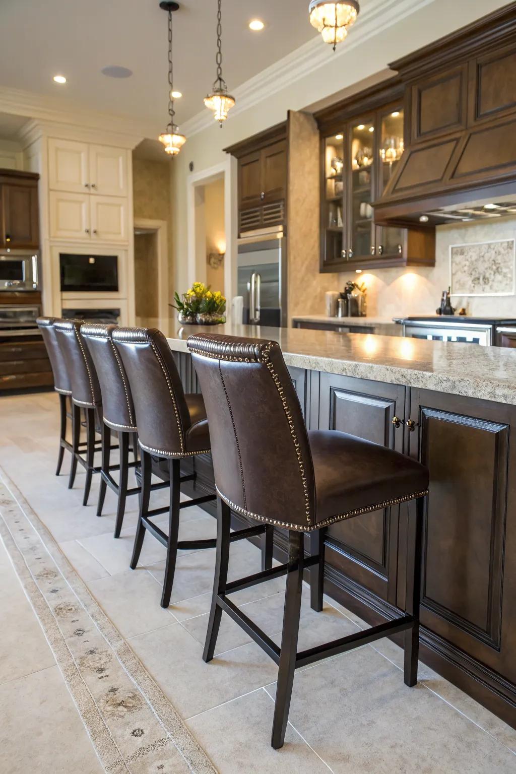 Luxurious leather stools for a timeless look.