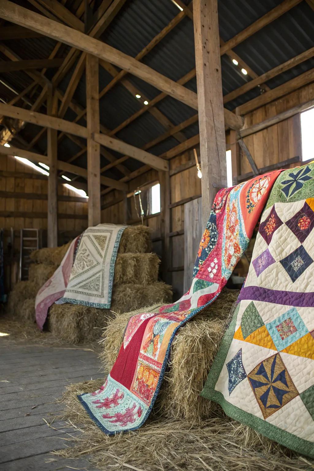 Blankets add snug and color to the barn setting.
