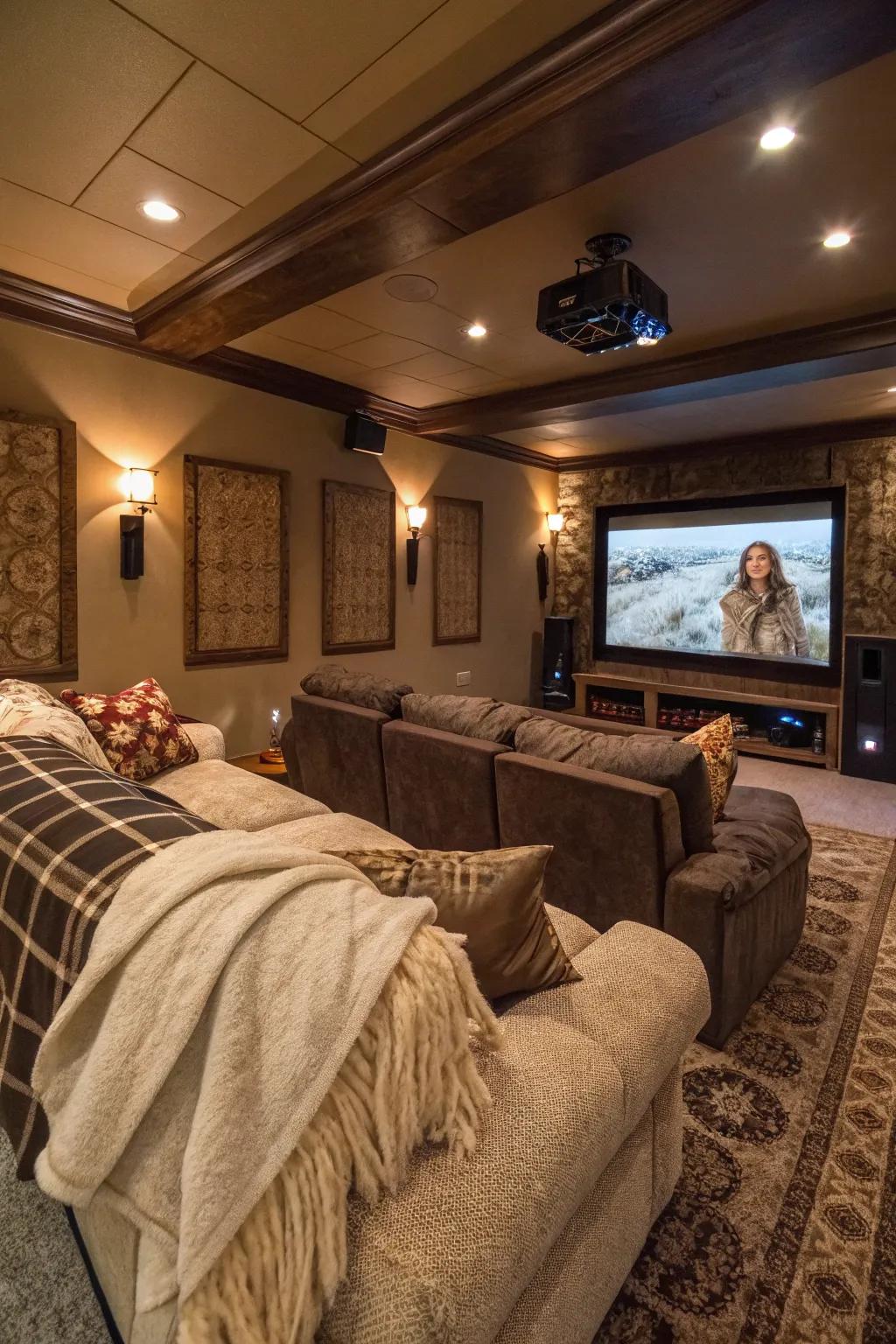Inviting fabrics enhance comfort within your media room.