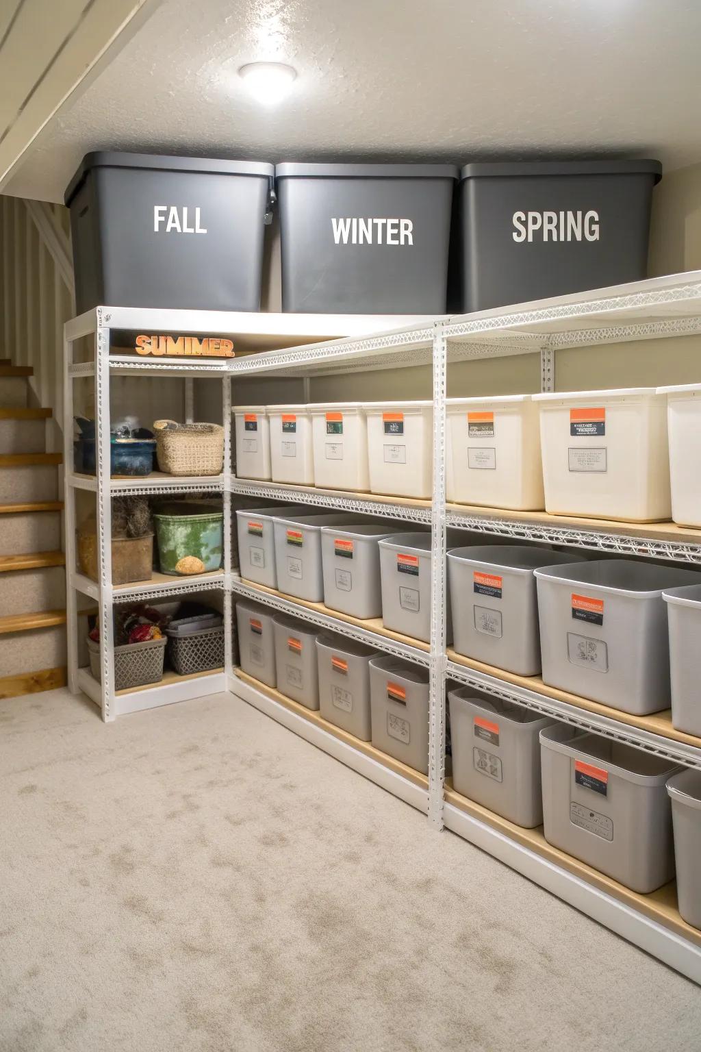 Organizing seasonal decor helps maintain order and accessibility.
