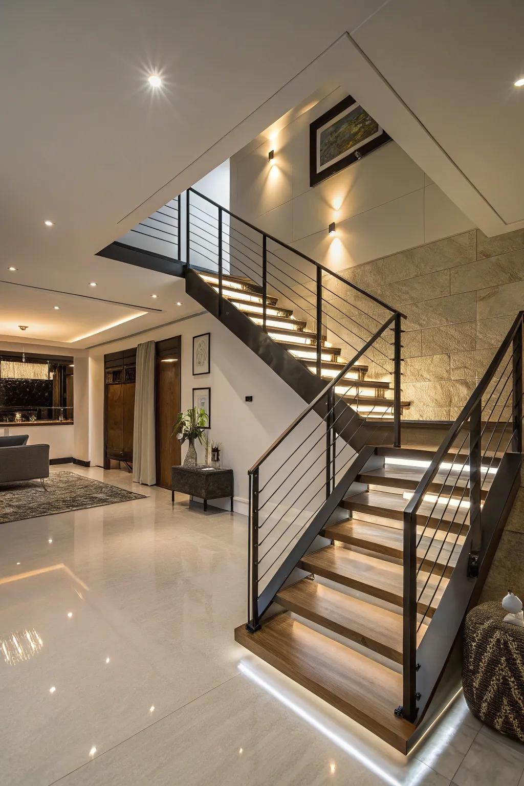 Floating railings create a modern and airy look.