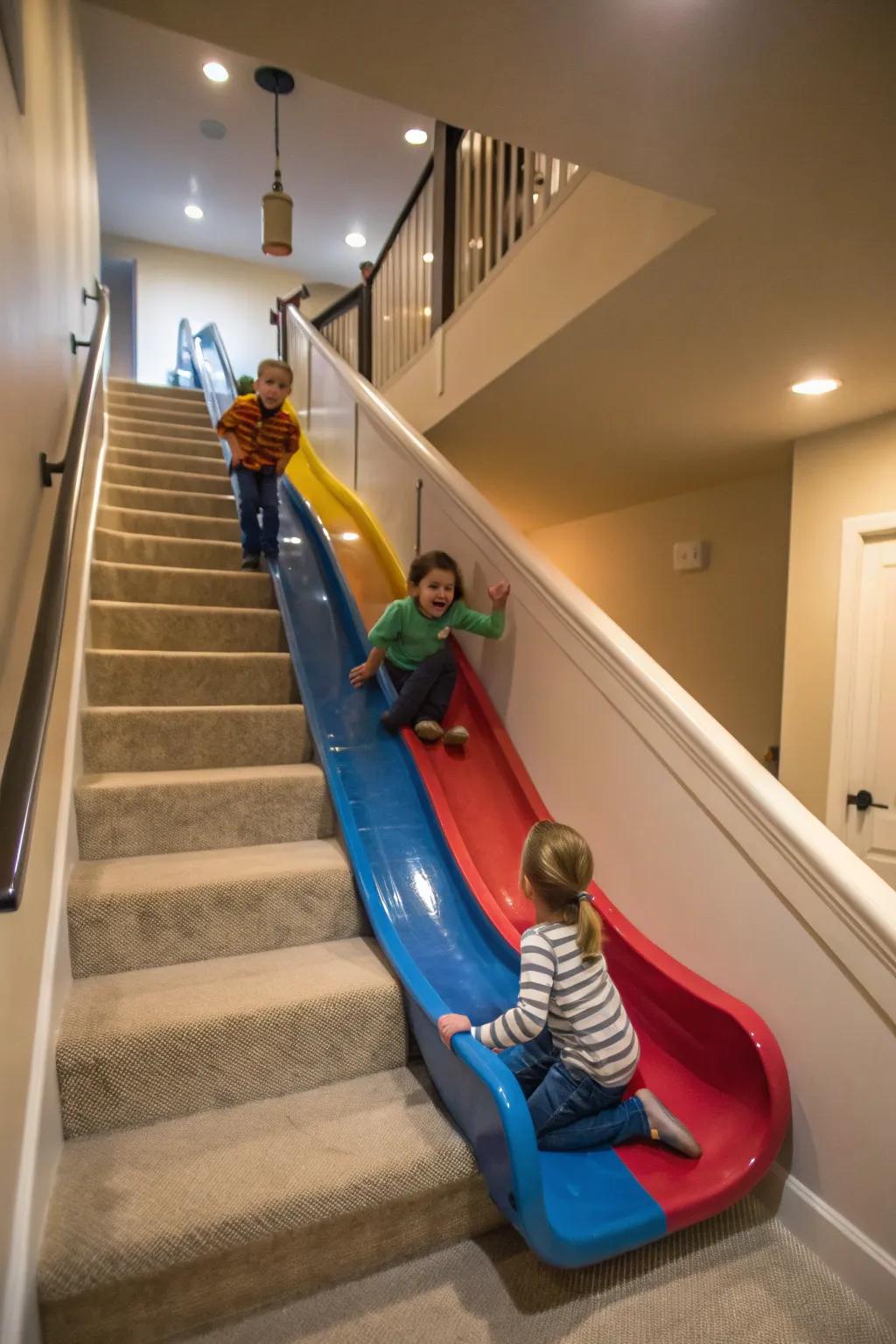 A stair slide brings playfulness and stimulation to the stairwell.