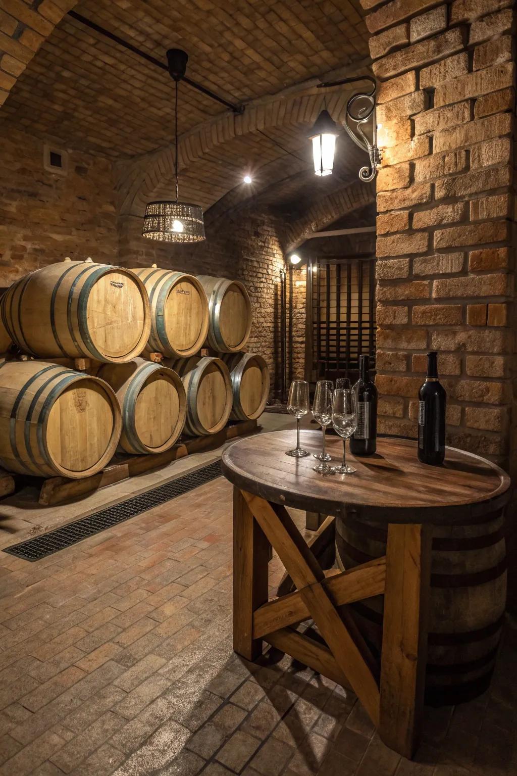 A wine barrel adds traditional charm to your cellar.