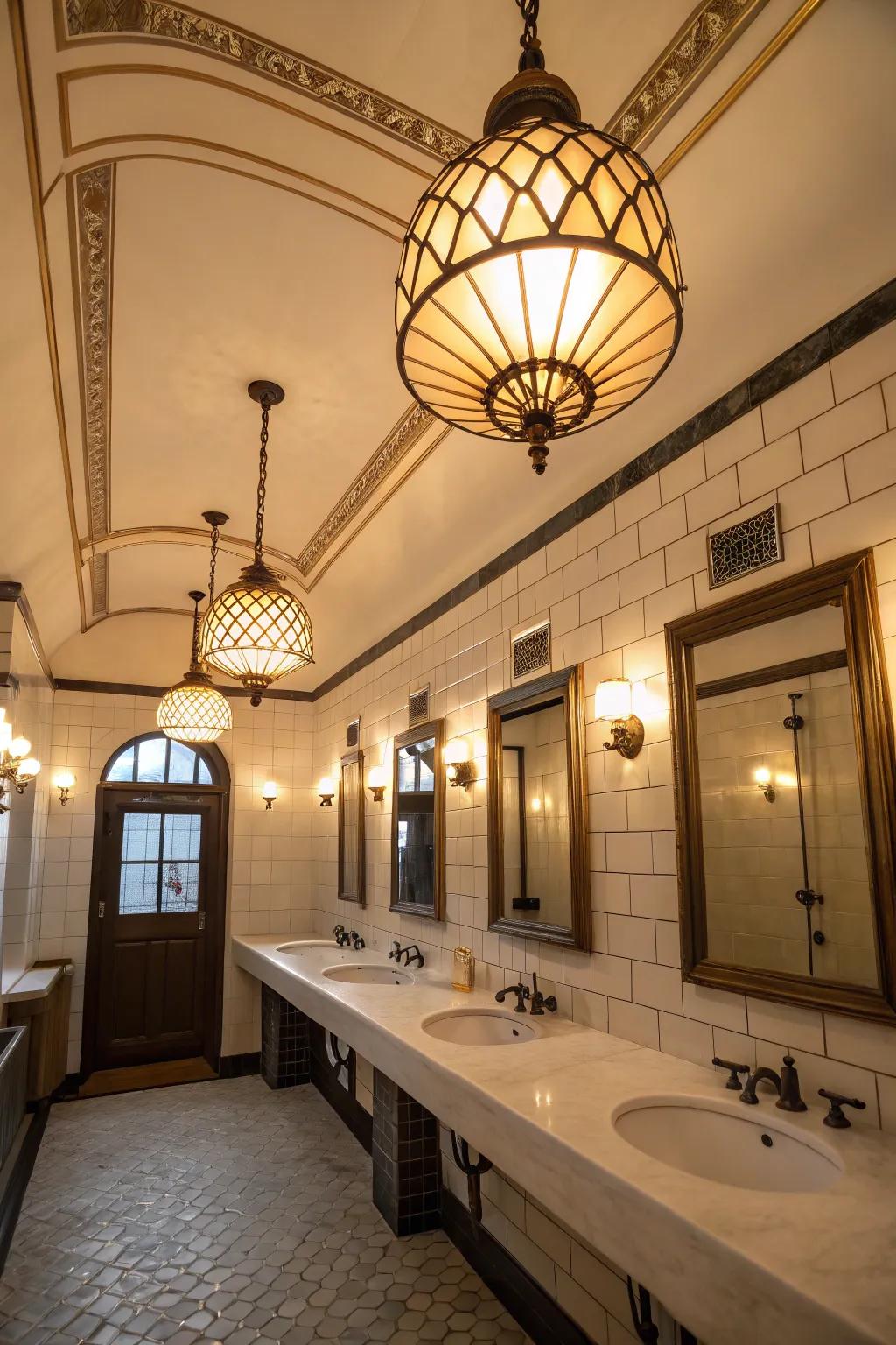 Vintage lighting imparts nostalgia and warmth to the room.