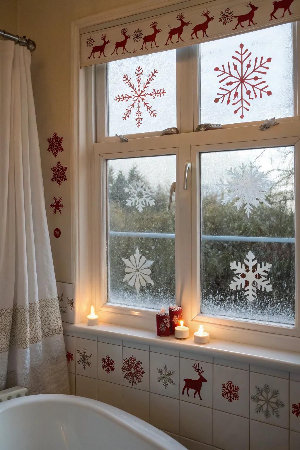 Frosty casement adhesions transform this powder room into a wintry utopia.