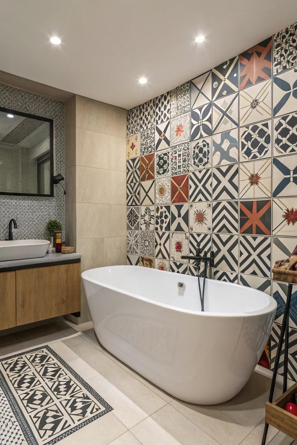 Make a bold statement with angles framing your tub.