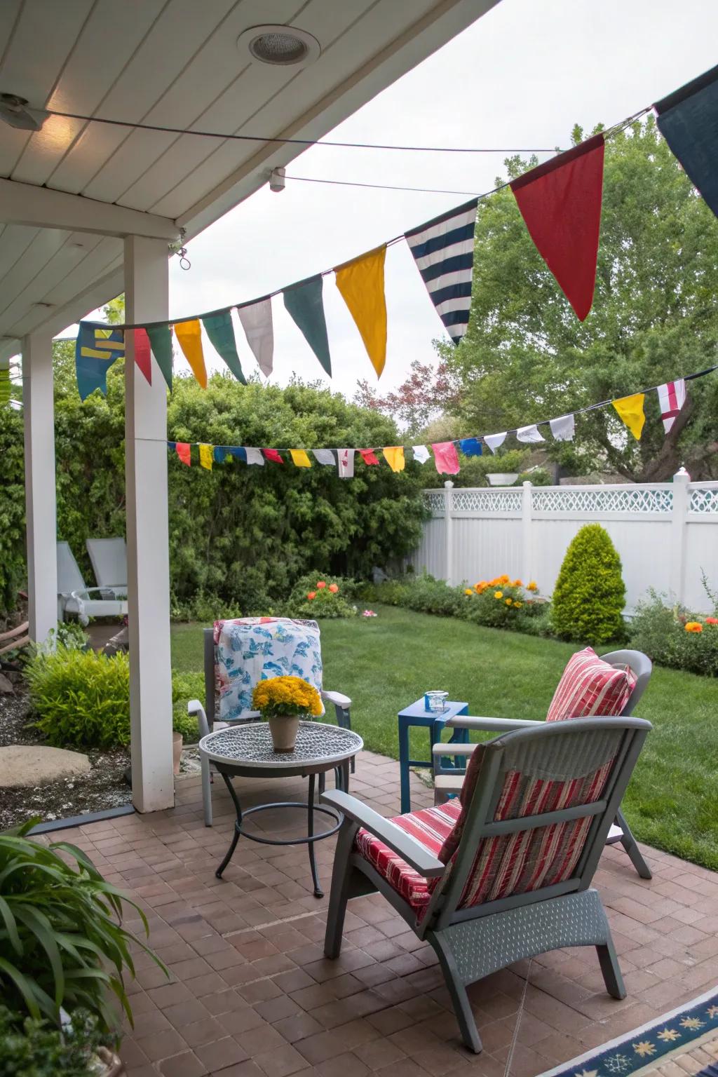 Nautical flags bring in a maritime theme and vibrant color to outdoor spaces.