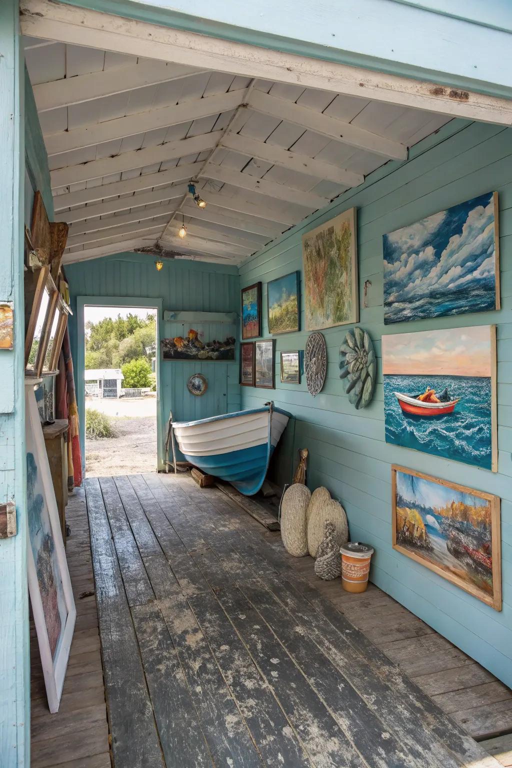 Coastal art injects personality and charm into the garage.