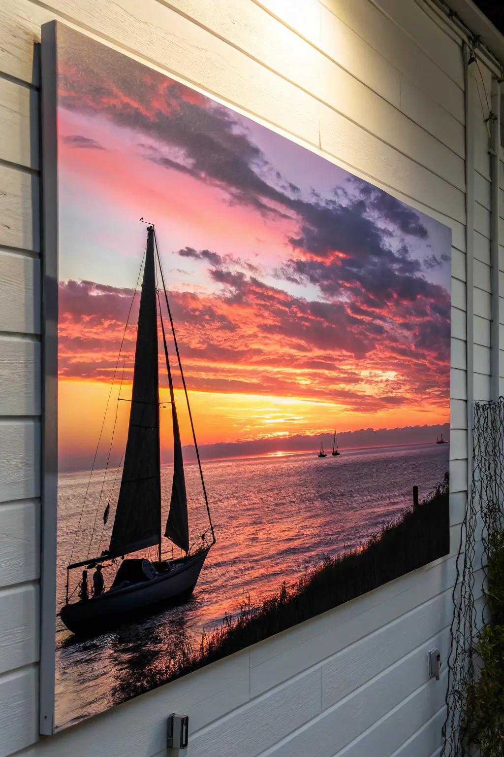 Sail away using a striking sailing vessel outline.