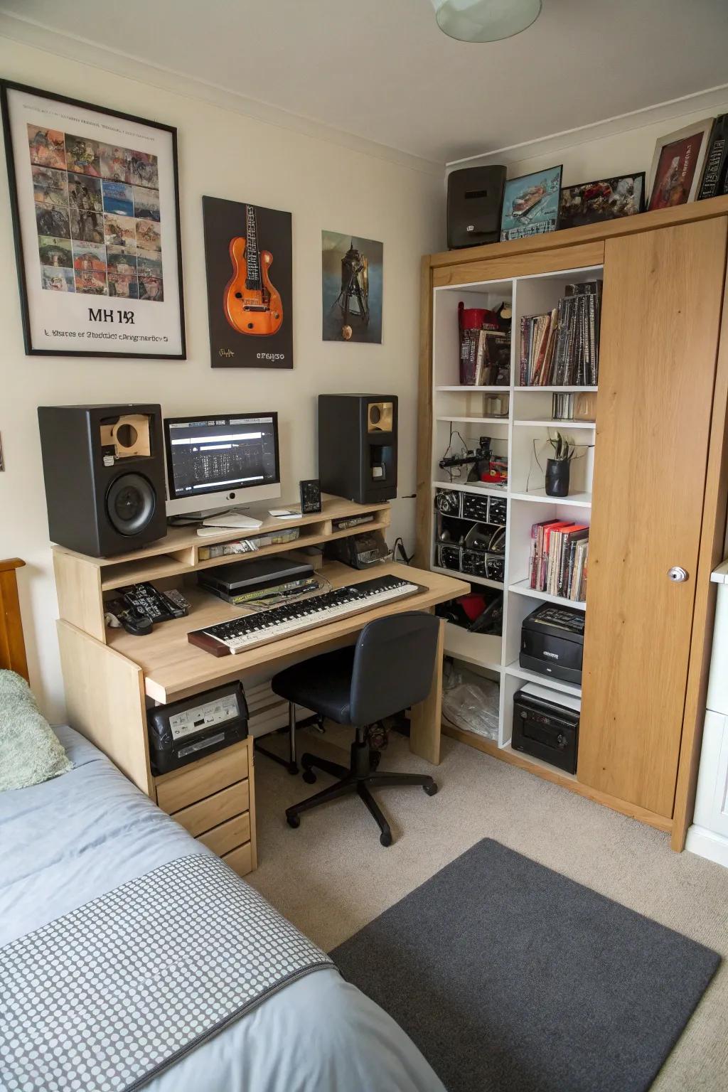 Multi-purpose furniture optimizes area and utility within a compact studio.