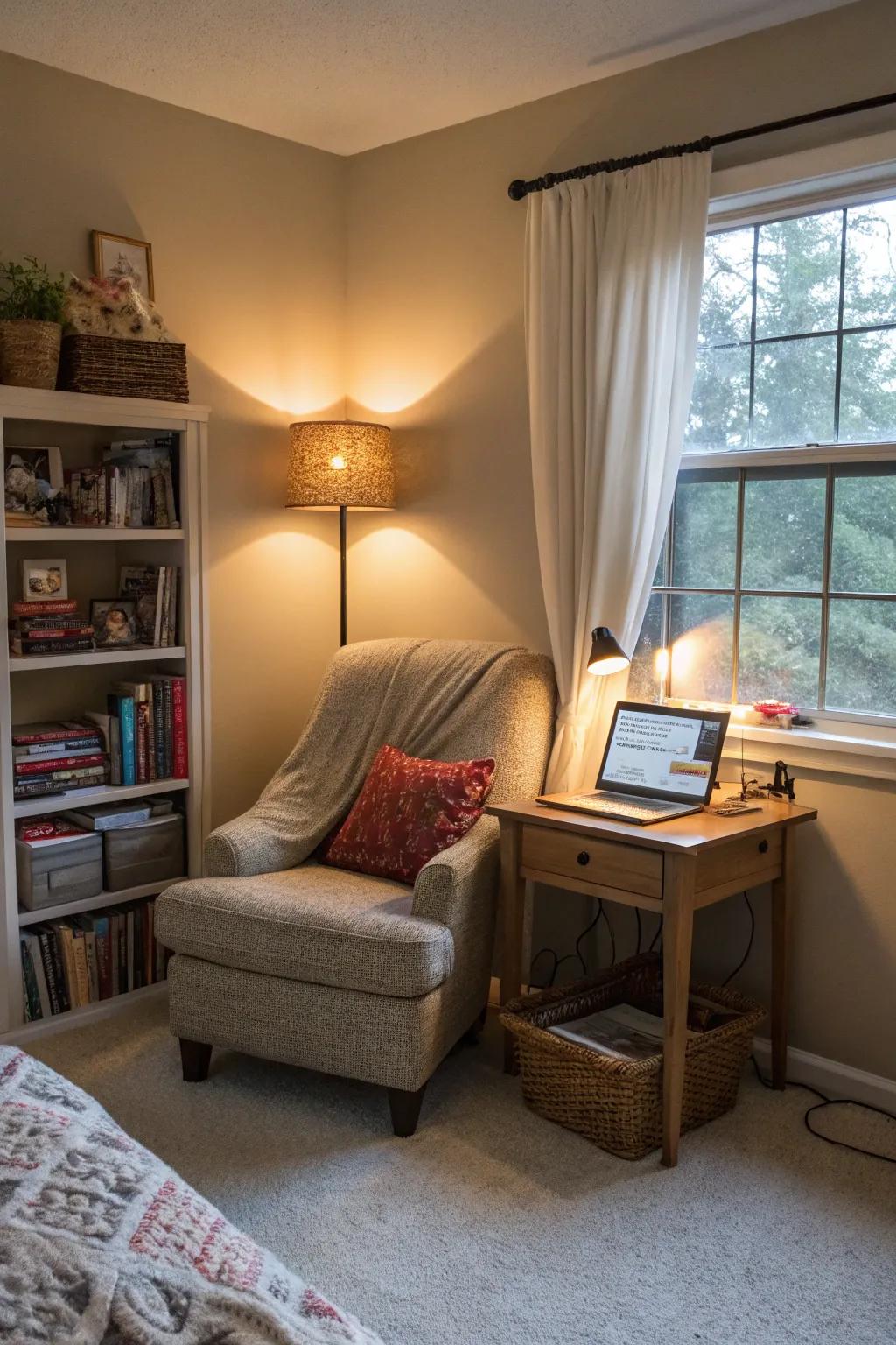 A multi-use bedroom nook that adapts easily to various needs.