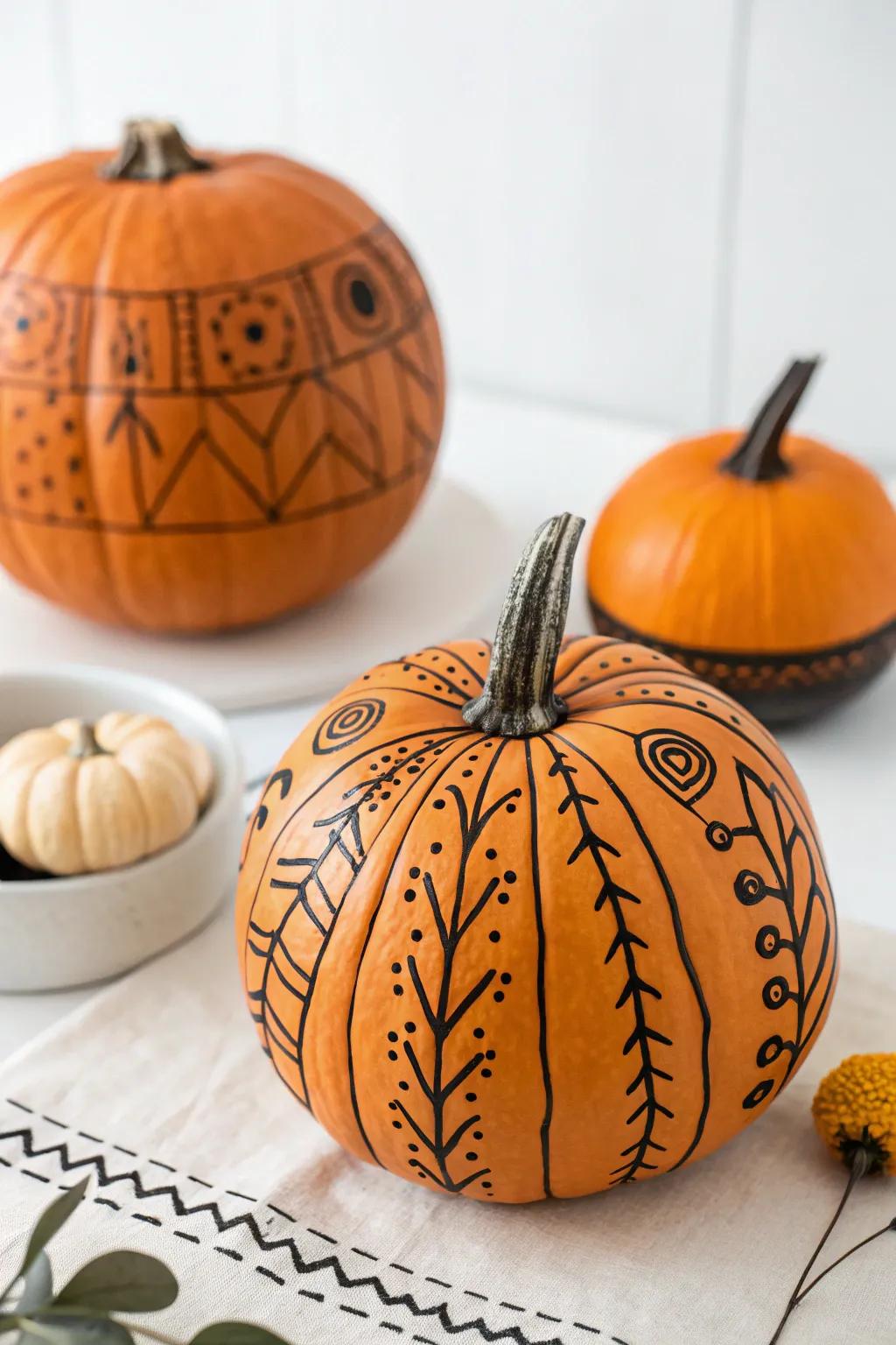 Keep it simple utilizing pumpkins exhibiting minimalist imagery.