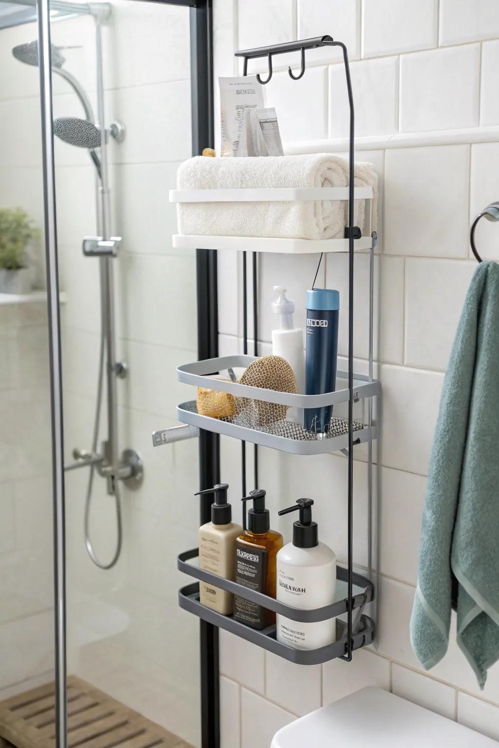 Create your ideal storage with a customizable modular shower buddy system.