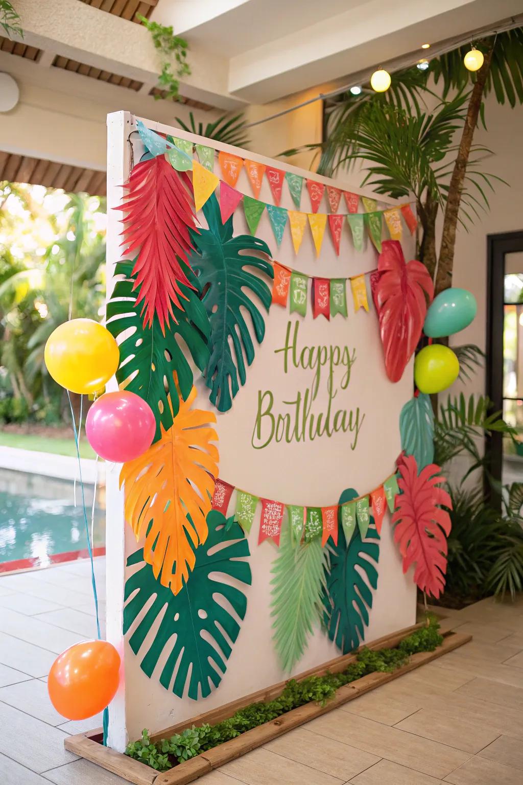 Tropical-themed birthday board for a vibrant celebration.