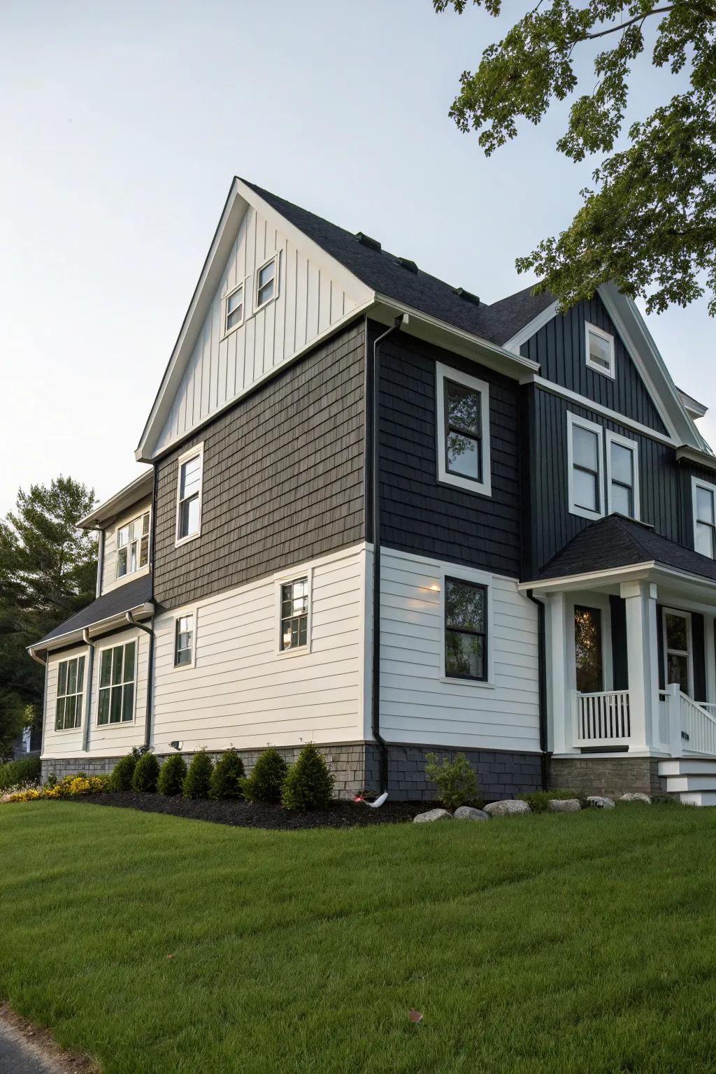 Dynamic textures from mixed claddings create an eye-catching exterior.