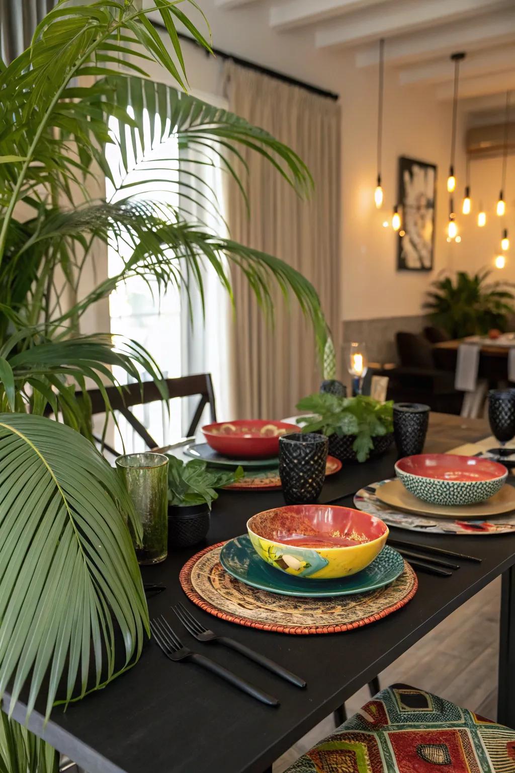 Tropical paradise accented with vibrant elements.