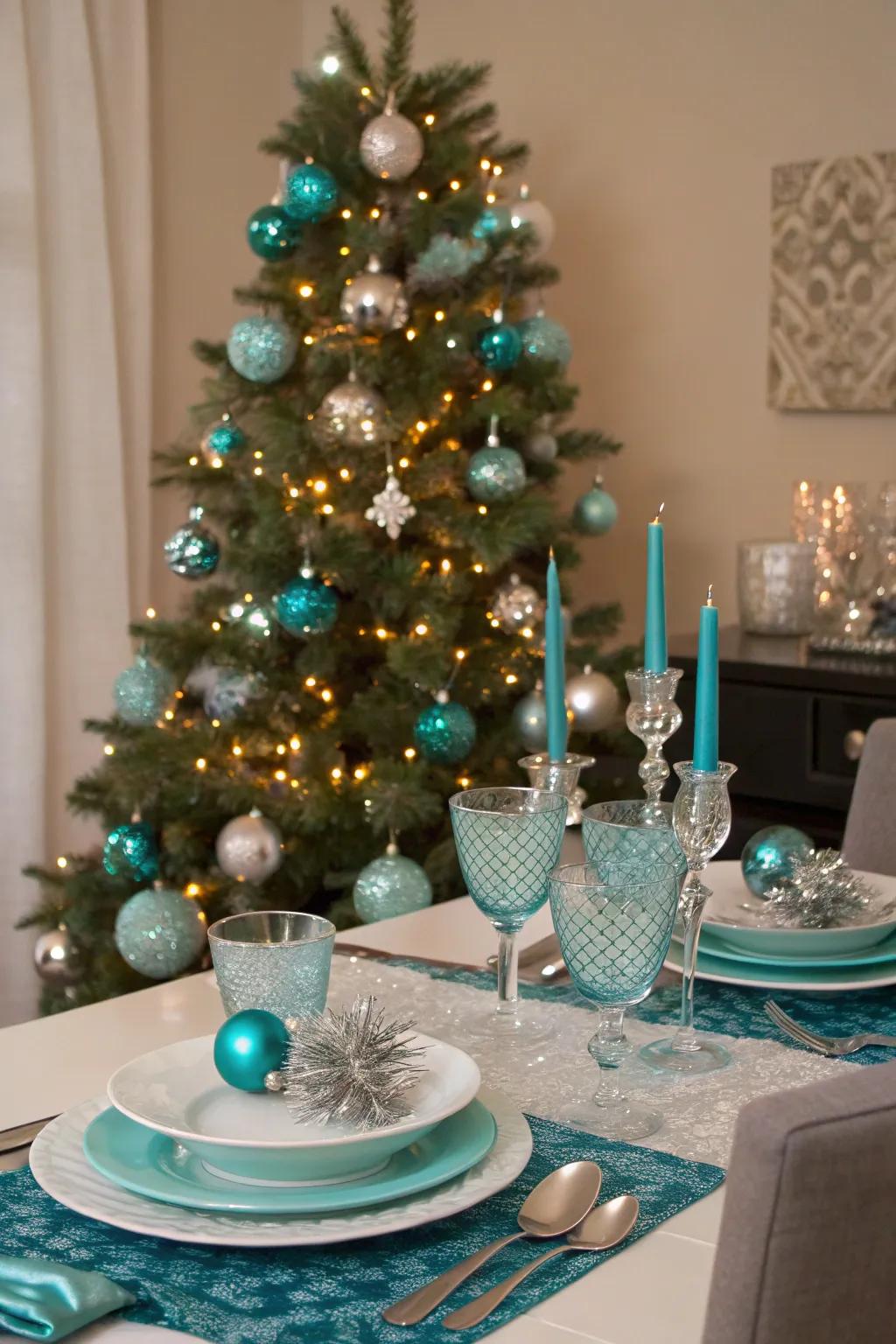 Contemporary celebratory adornments in turquoise and argent