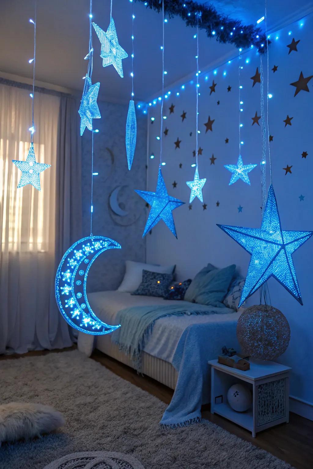 Celestial azure elements inject a mystical atmosphere into the celebration.
