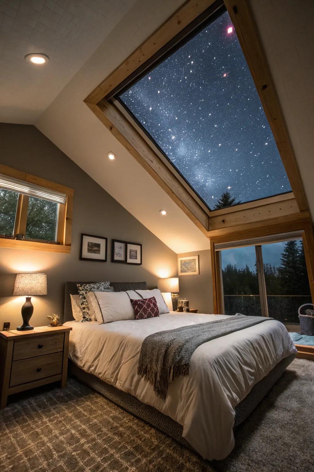 A skylight provides sunlight and a magical view.