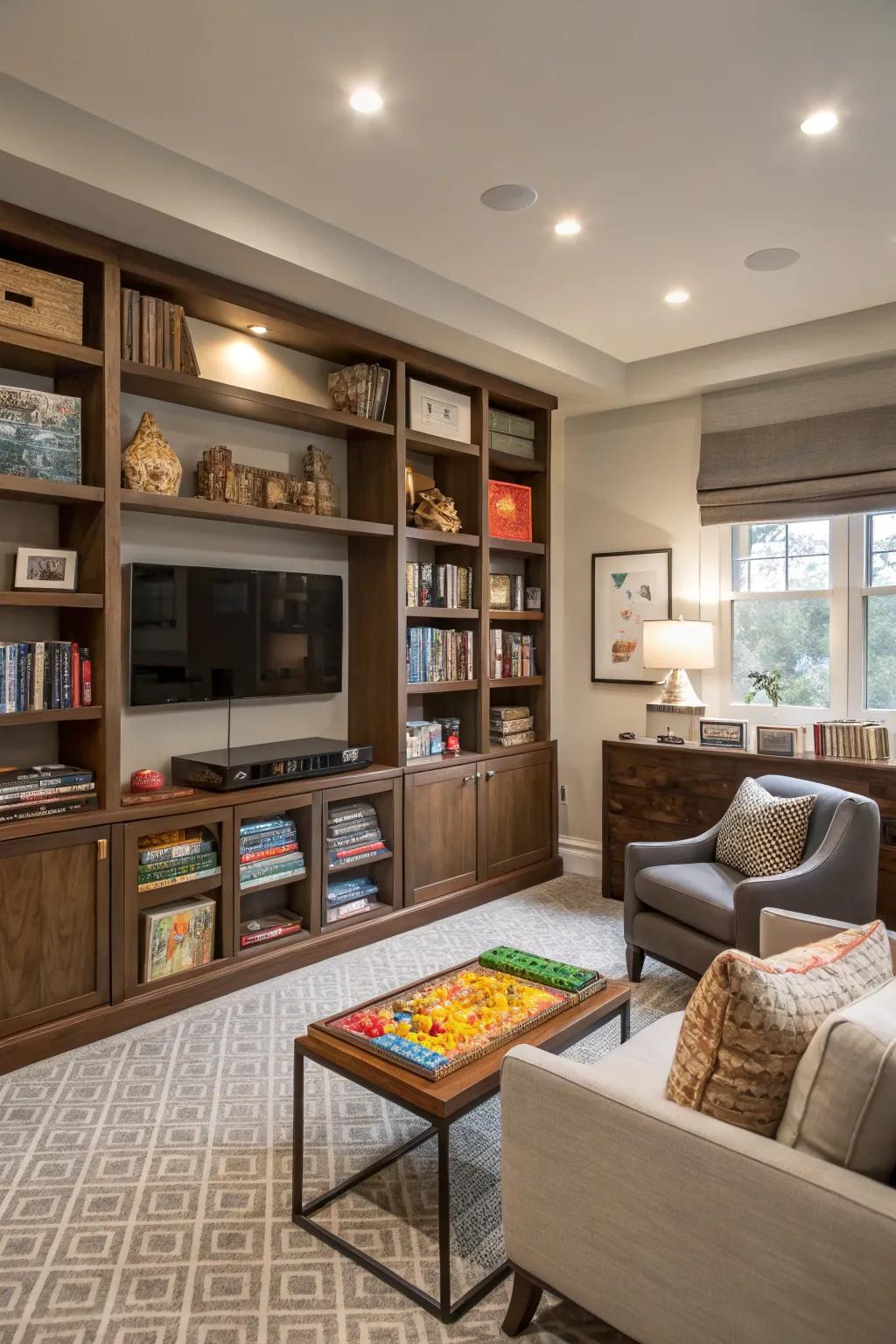 Smart stowing options keep your game room organized.