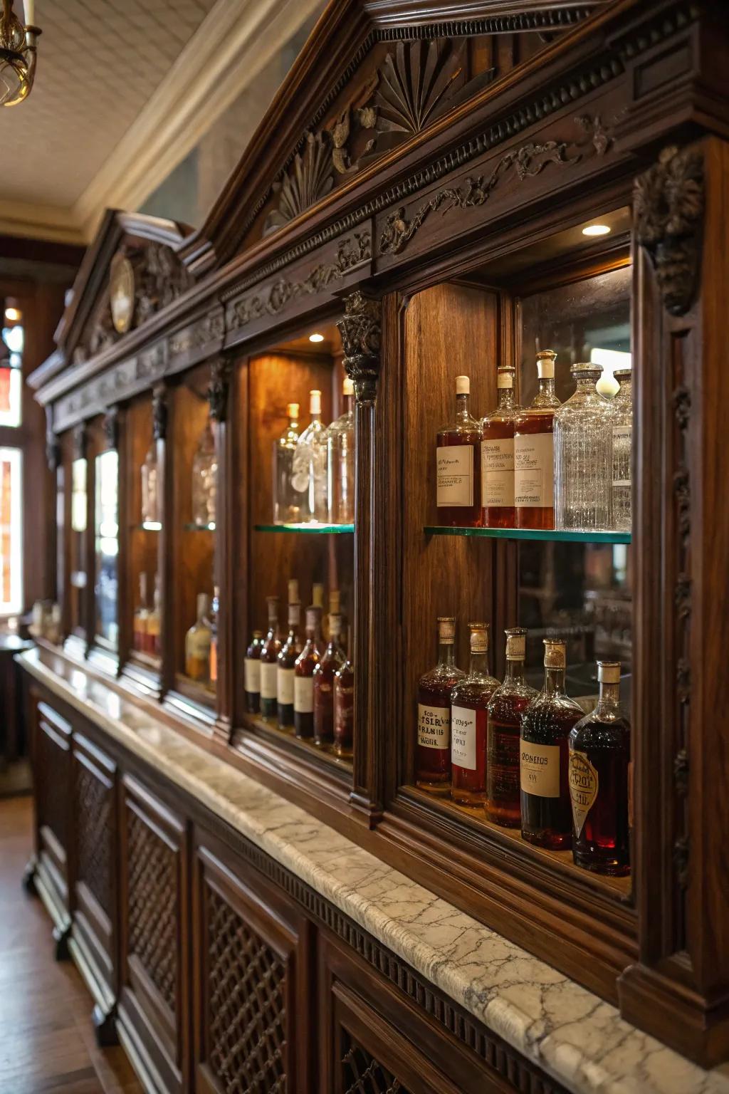 An antique cabinet adds charm to your bourbon display.