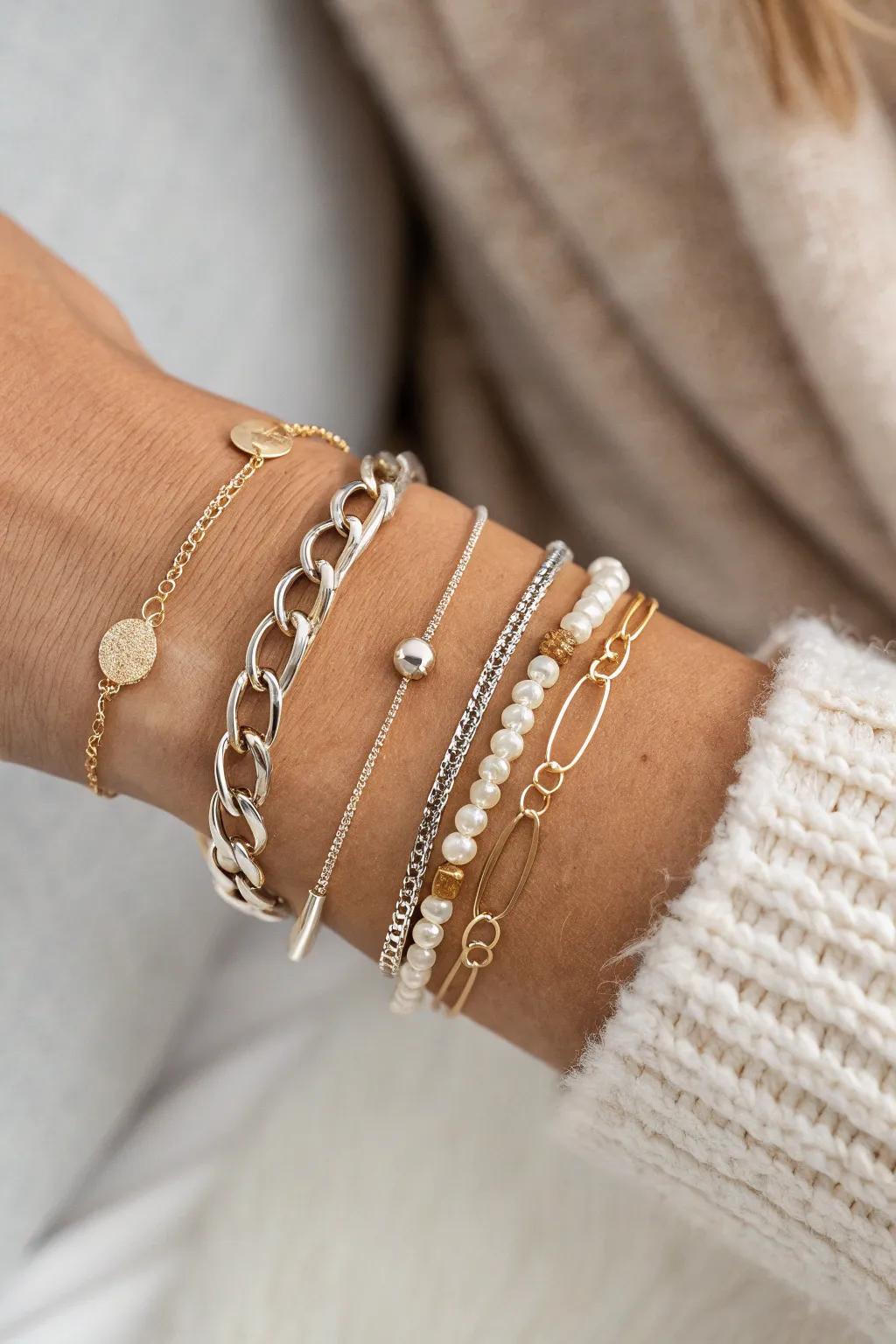 Elevate your style with artistic asymmetry in your bracelet selection.