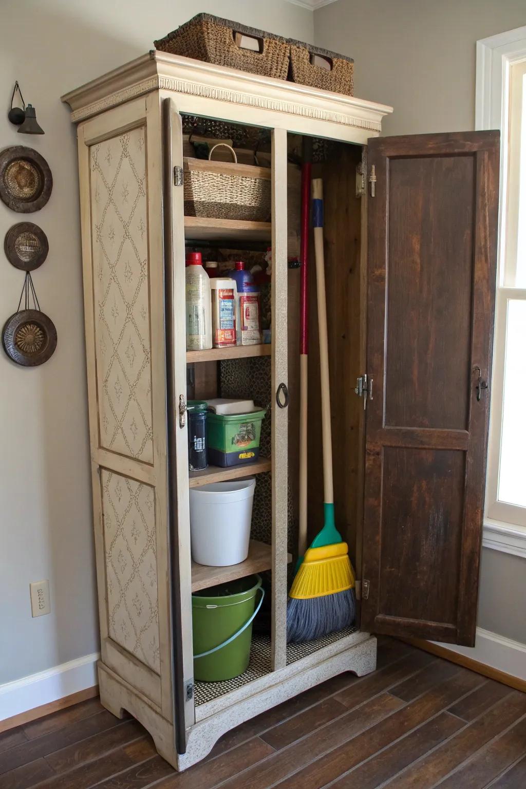 Give old furniture new life by making it useful closet storage.
