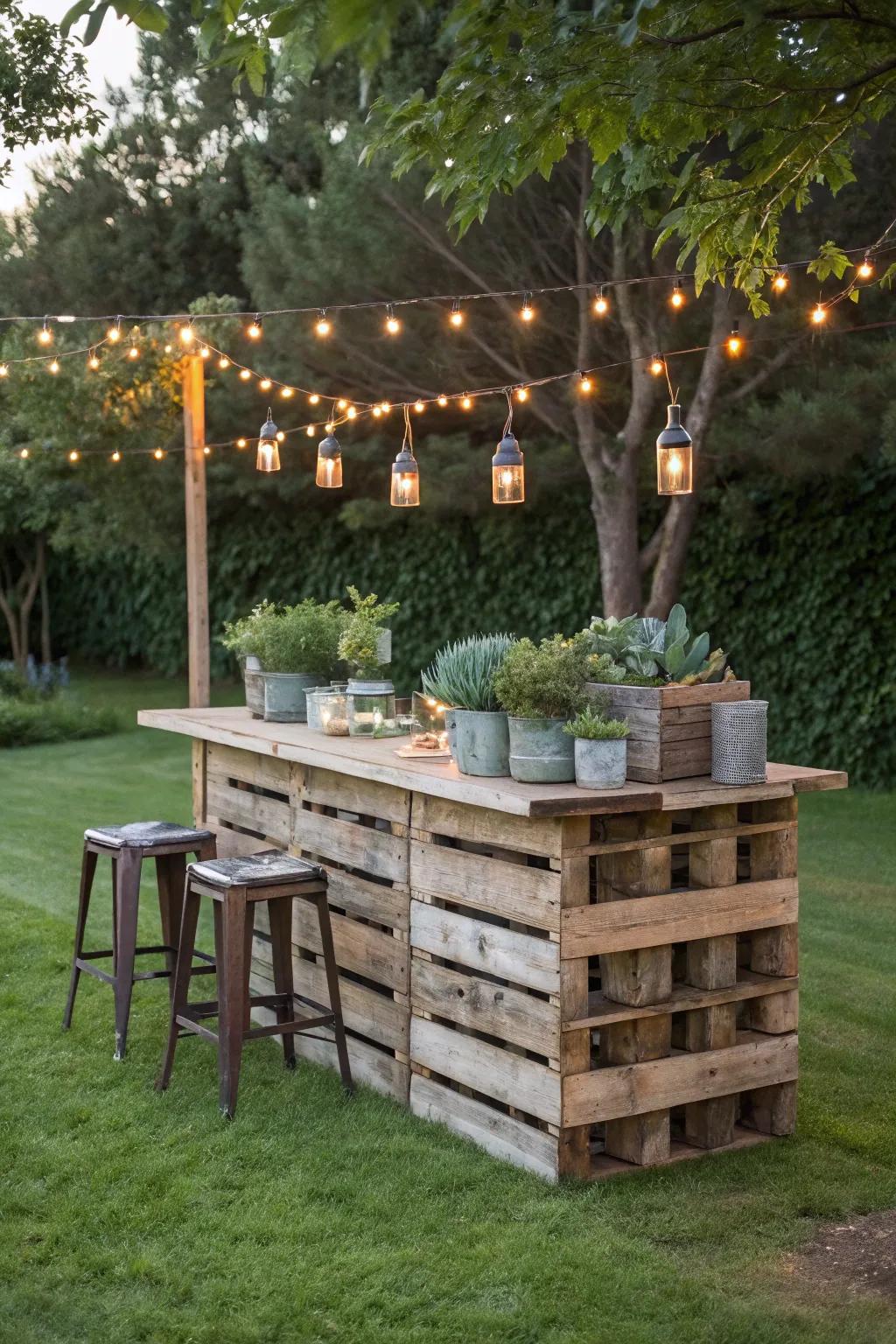 Transform your backyard into a summer oasis with a DIY pallet bar. Perfect for laid-back gatherings!