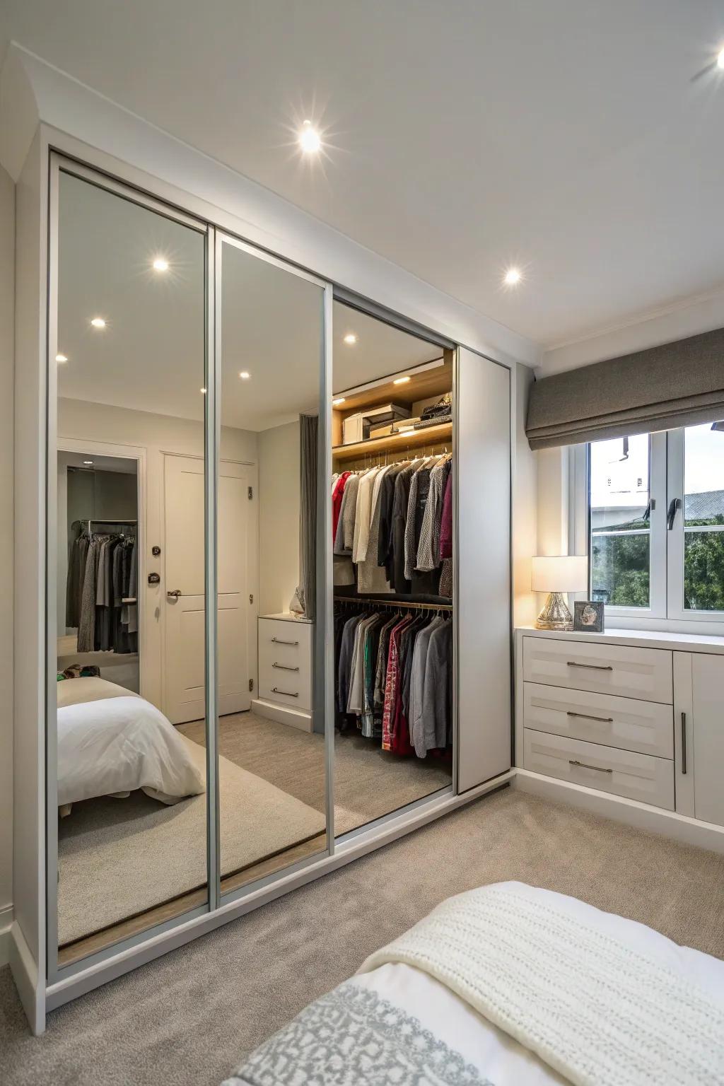 Mirrored wardrobes engender an illusion of expanded expanse, ideally suited for diminutive chambers.