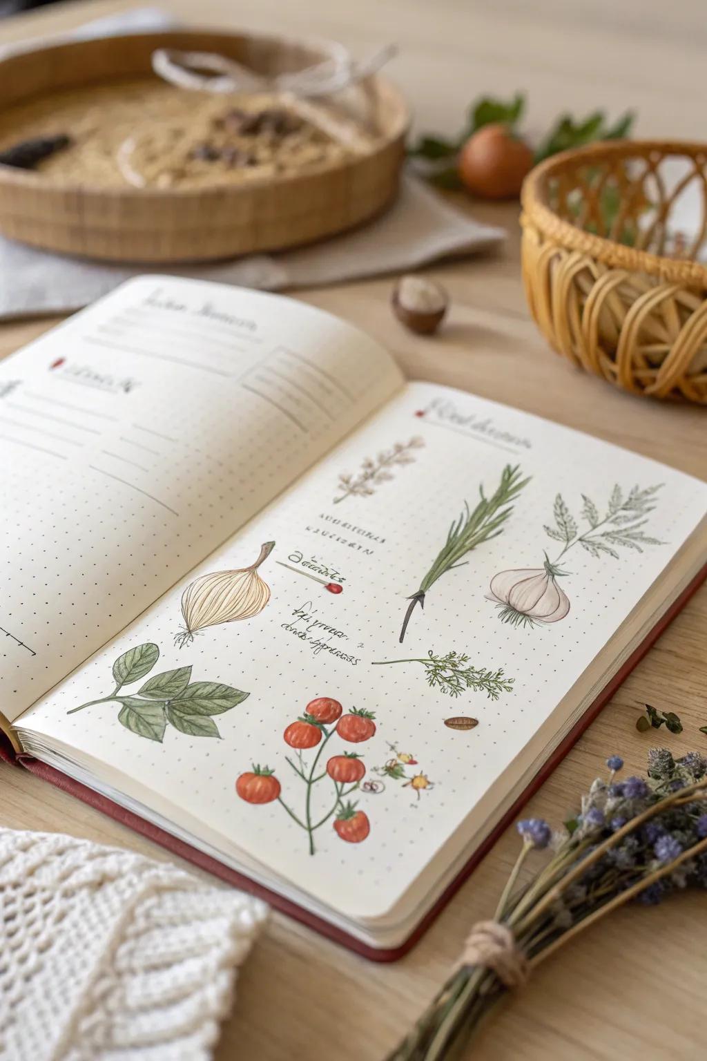 Document your culinary journey with a beautifully illustrated recipe collection in your bullet journal.