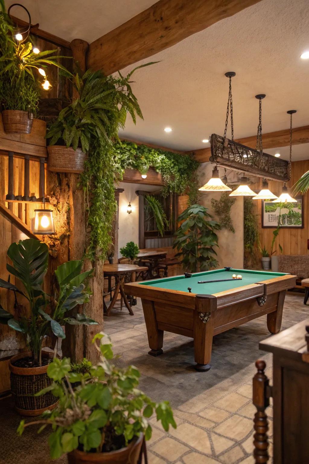 Plants lend a refreshing hint to your game room.