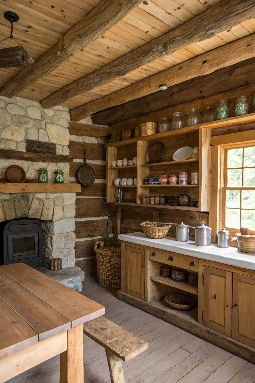 Rustic kitchens are the heart of cabin living.
