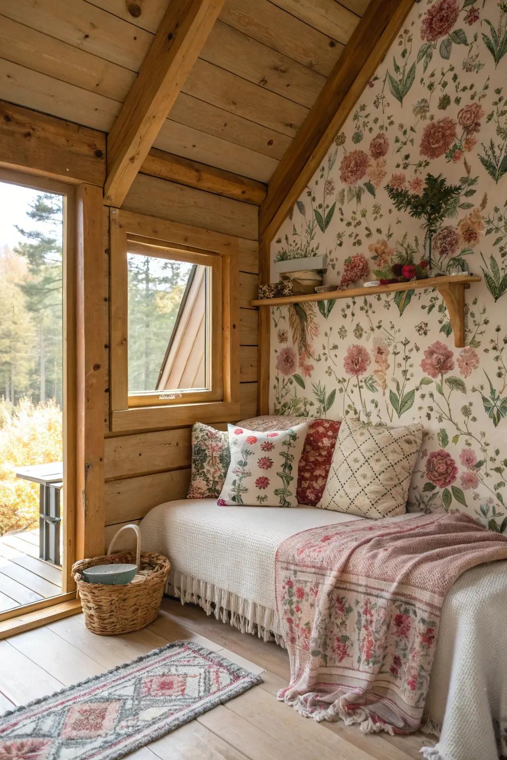 Designs bring vibrancy and dimension to the cabin decor.