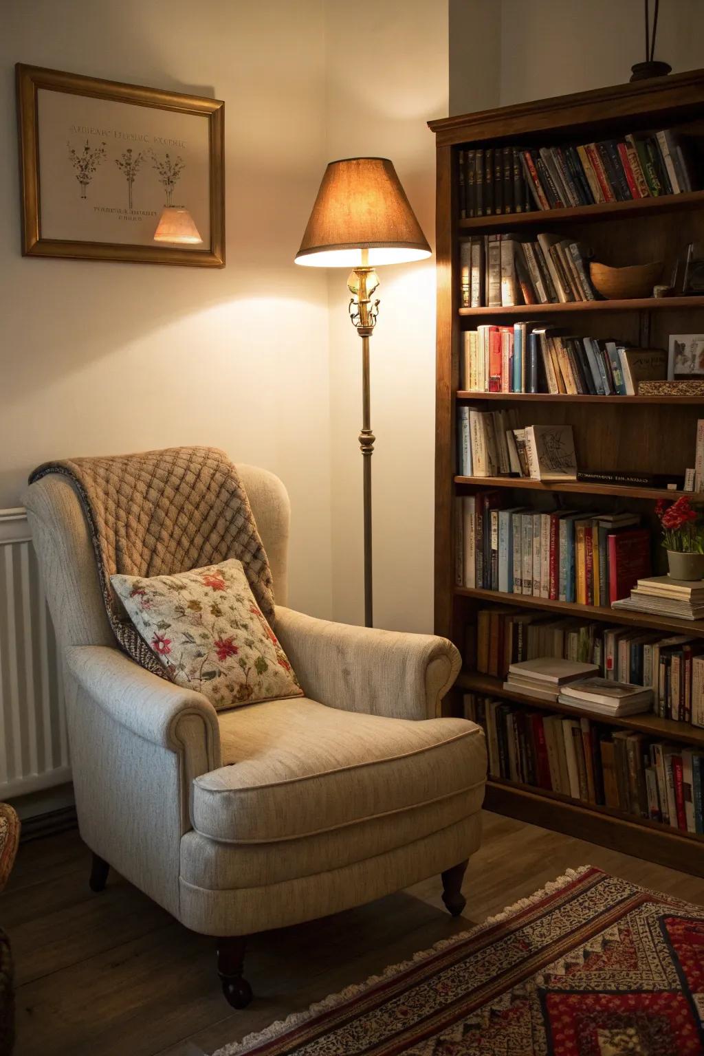 A reading spot designed for relaxation and escape.