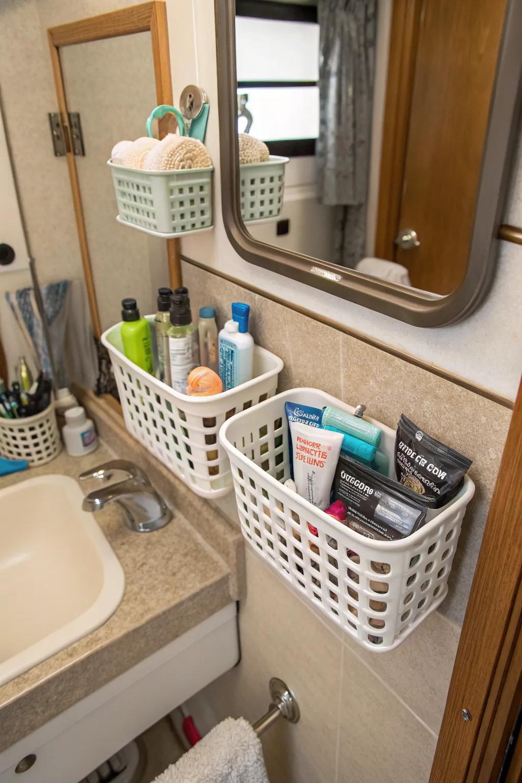 Caddies that suction add storage without needing permanent mounting.