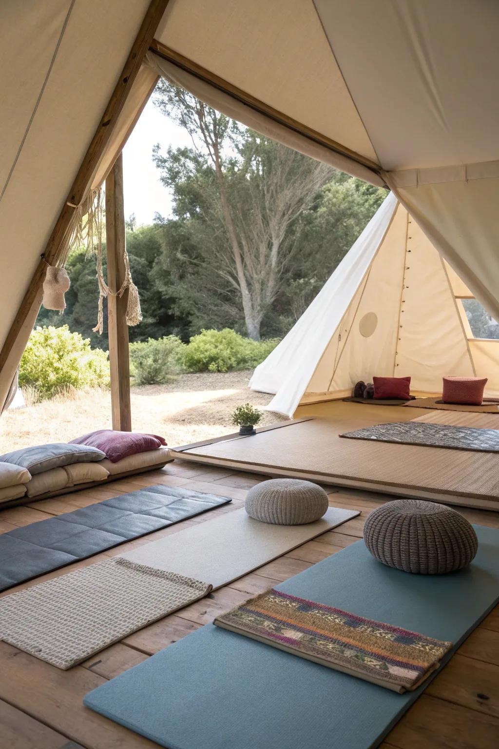 Blueprint a zen nook within your tent for serenity and repose.