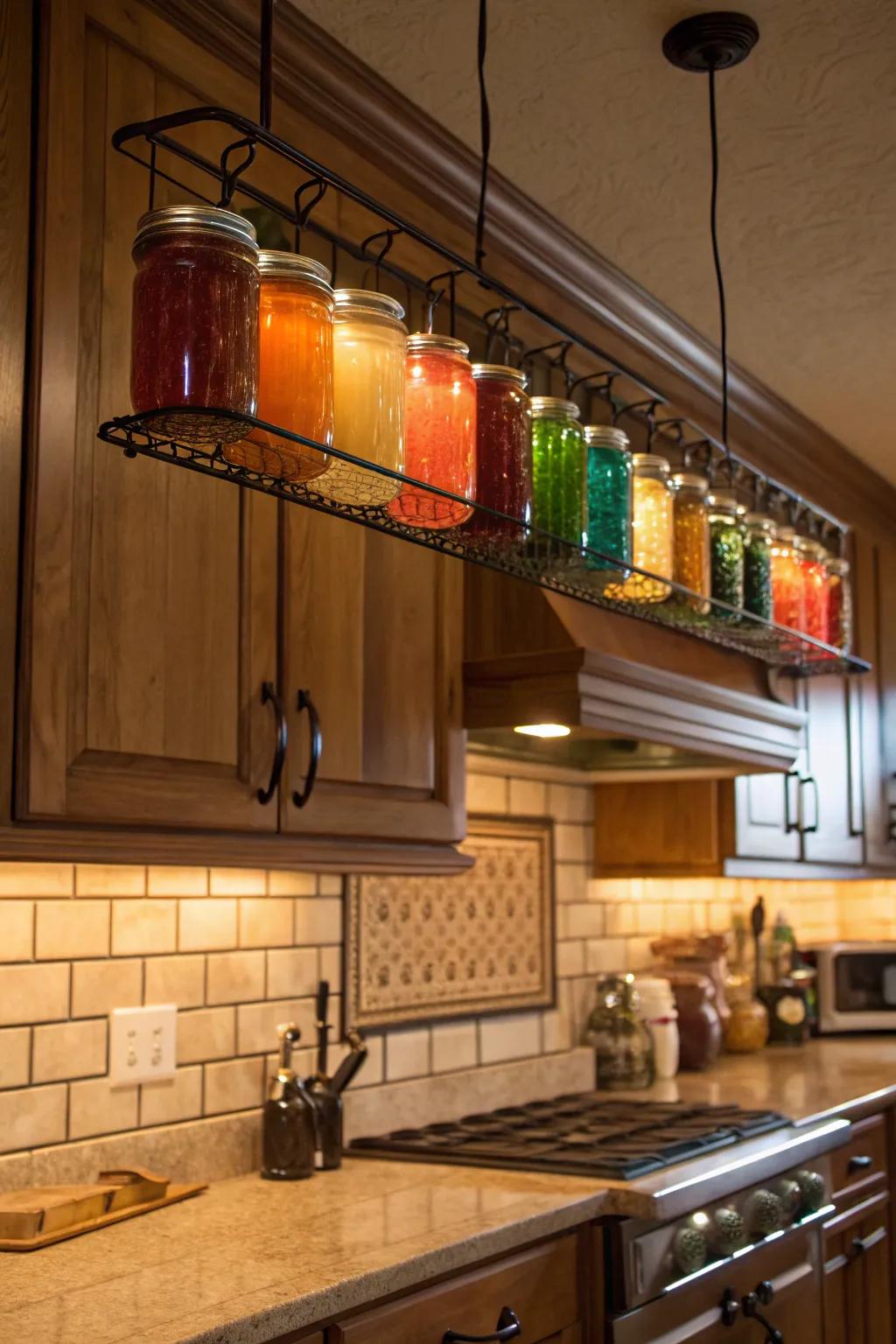 Use ceiling space with racks for your jars.