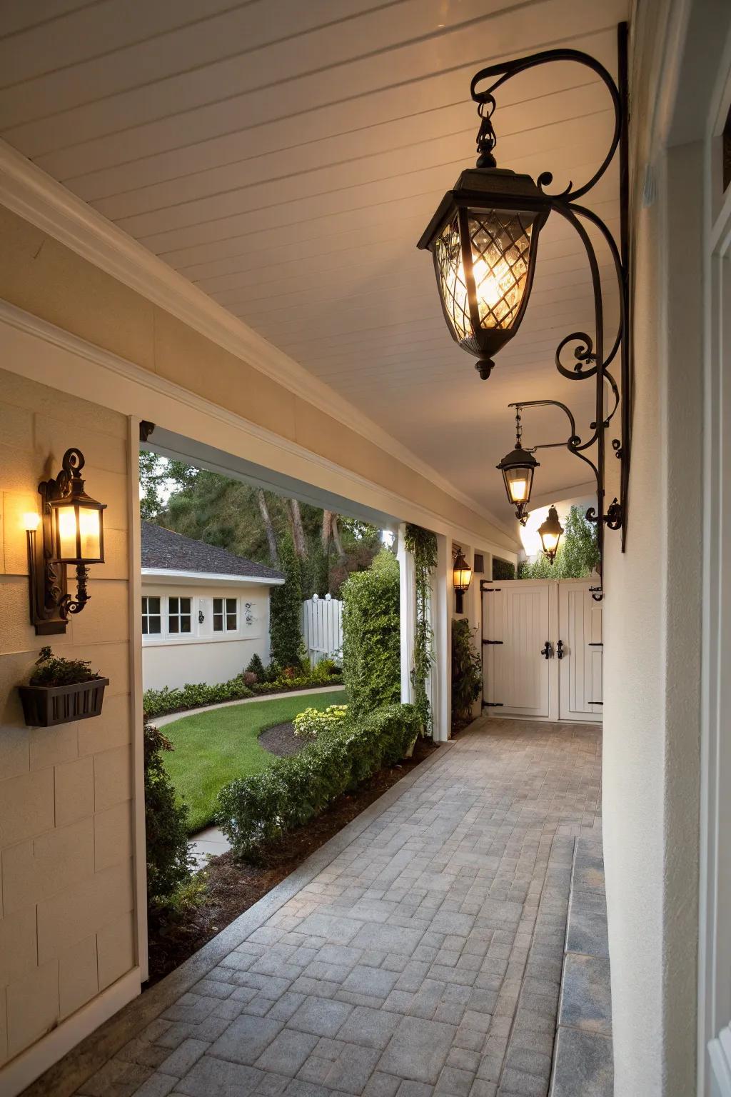 Artistic sconces introduce a personal impression to your carport.