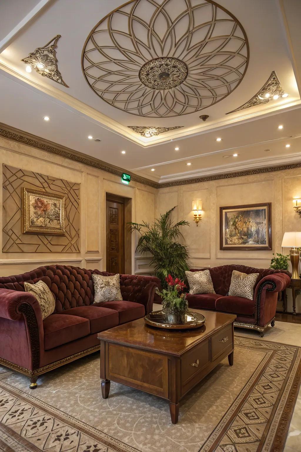 Art Deco accents add a touch of glamour.