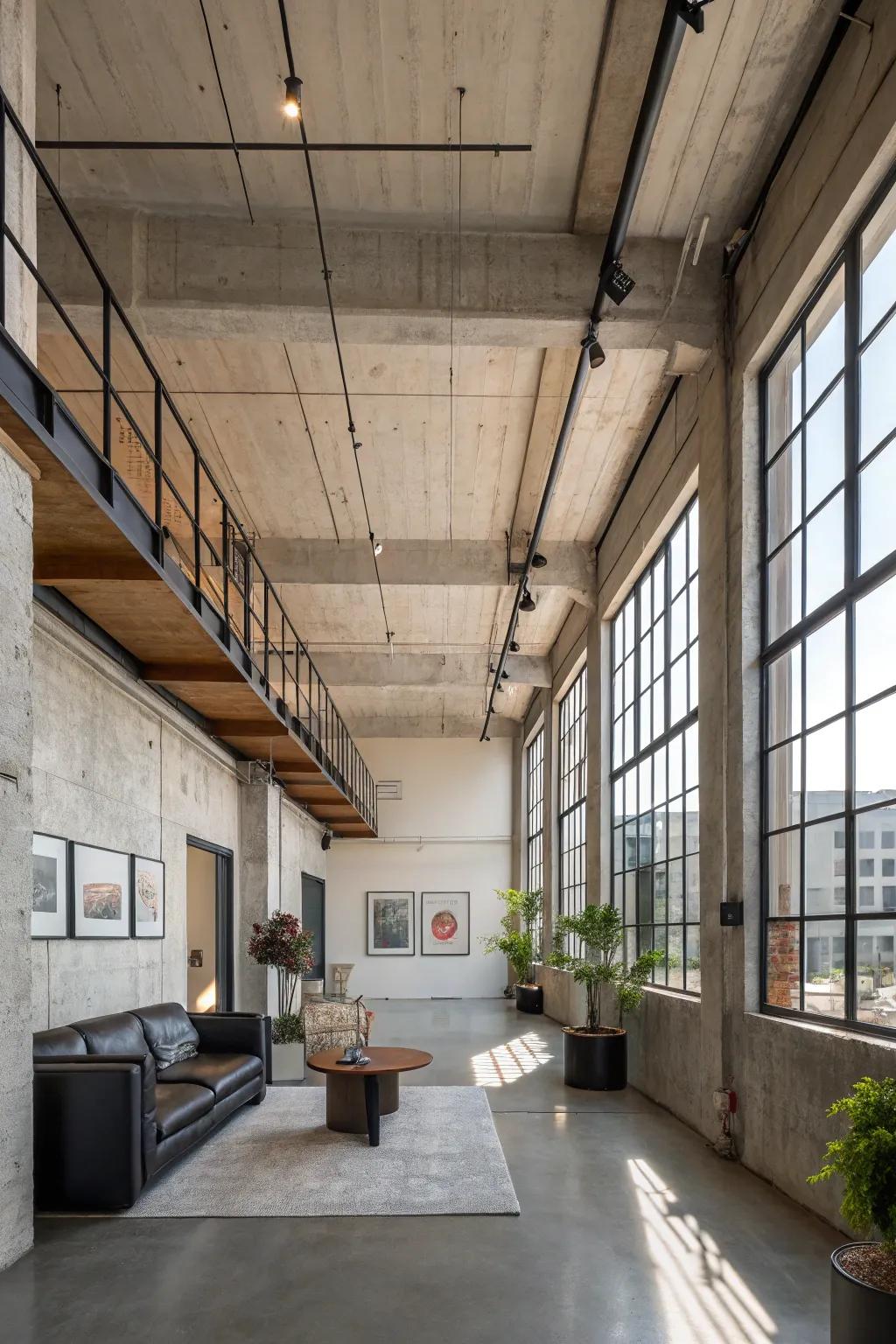 Exposed ceiling panels for an industrial edge.
