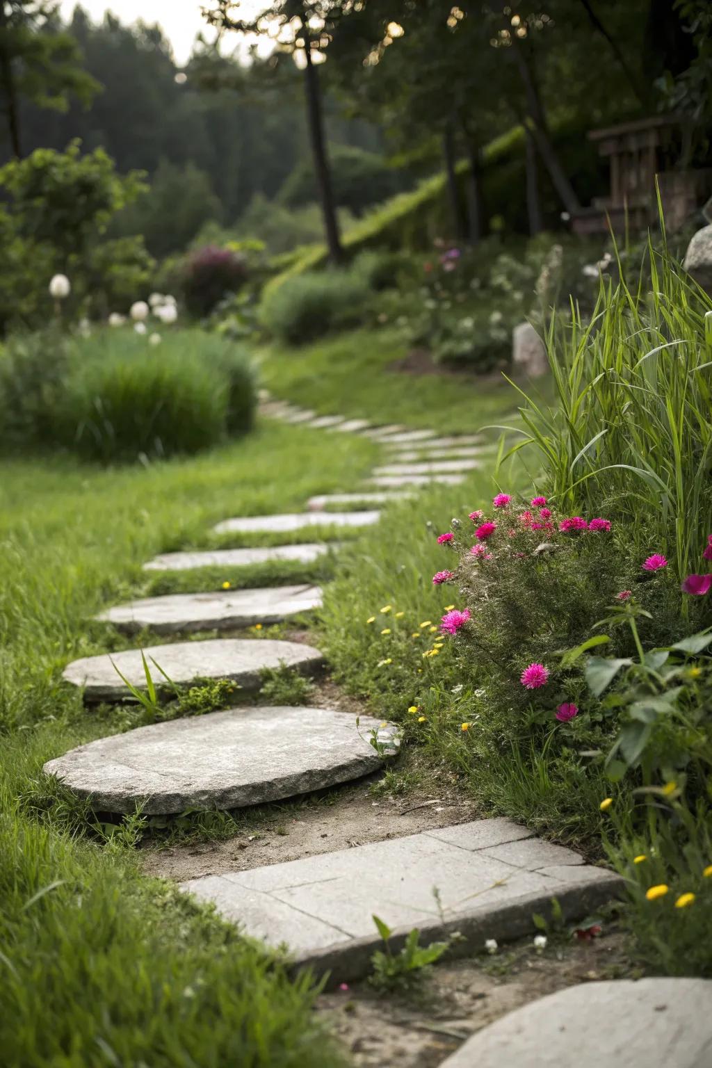 Concrete foot pads, forming a serene path through the garden.