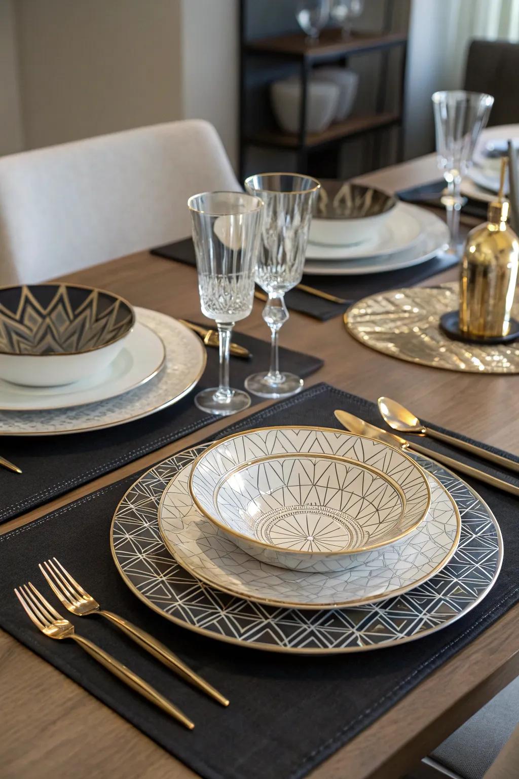 Art Deco chargers for a sophisticated, stylish table arrangement.