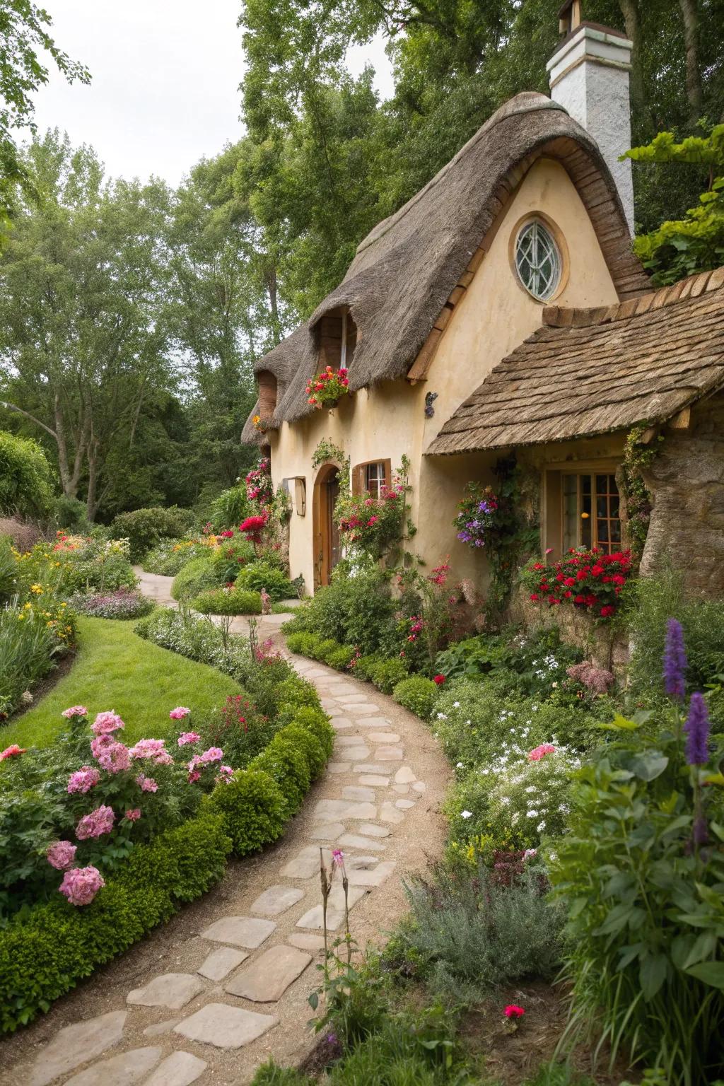 An enchanting mud house with natural materials and a unique design.