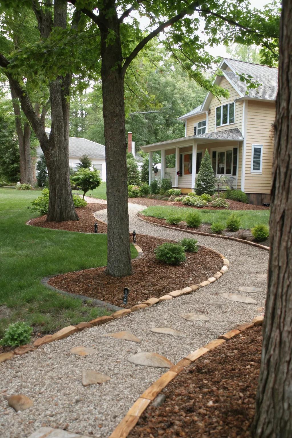 Stones and mulch call for little upkeep and refine your yard's texture.