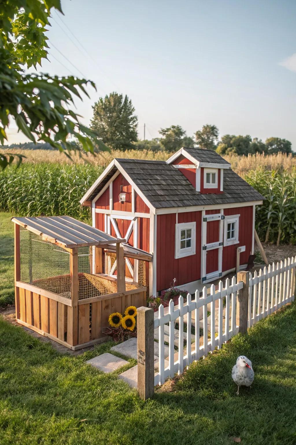 Transform your chicken area into a scenic mini rural house for a hint of rustic appeal.