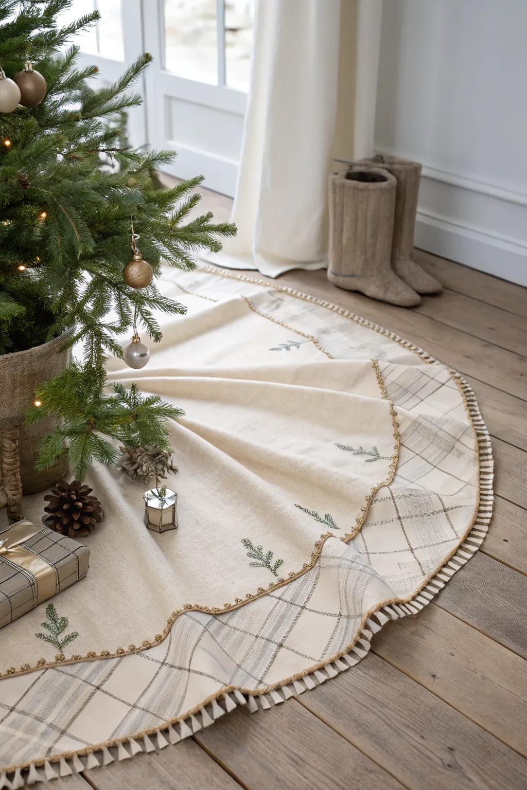 Elevate your holiday decor with a handcrafted Christmas tree skirt that blends minimalist elegance and boho charm.