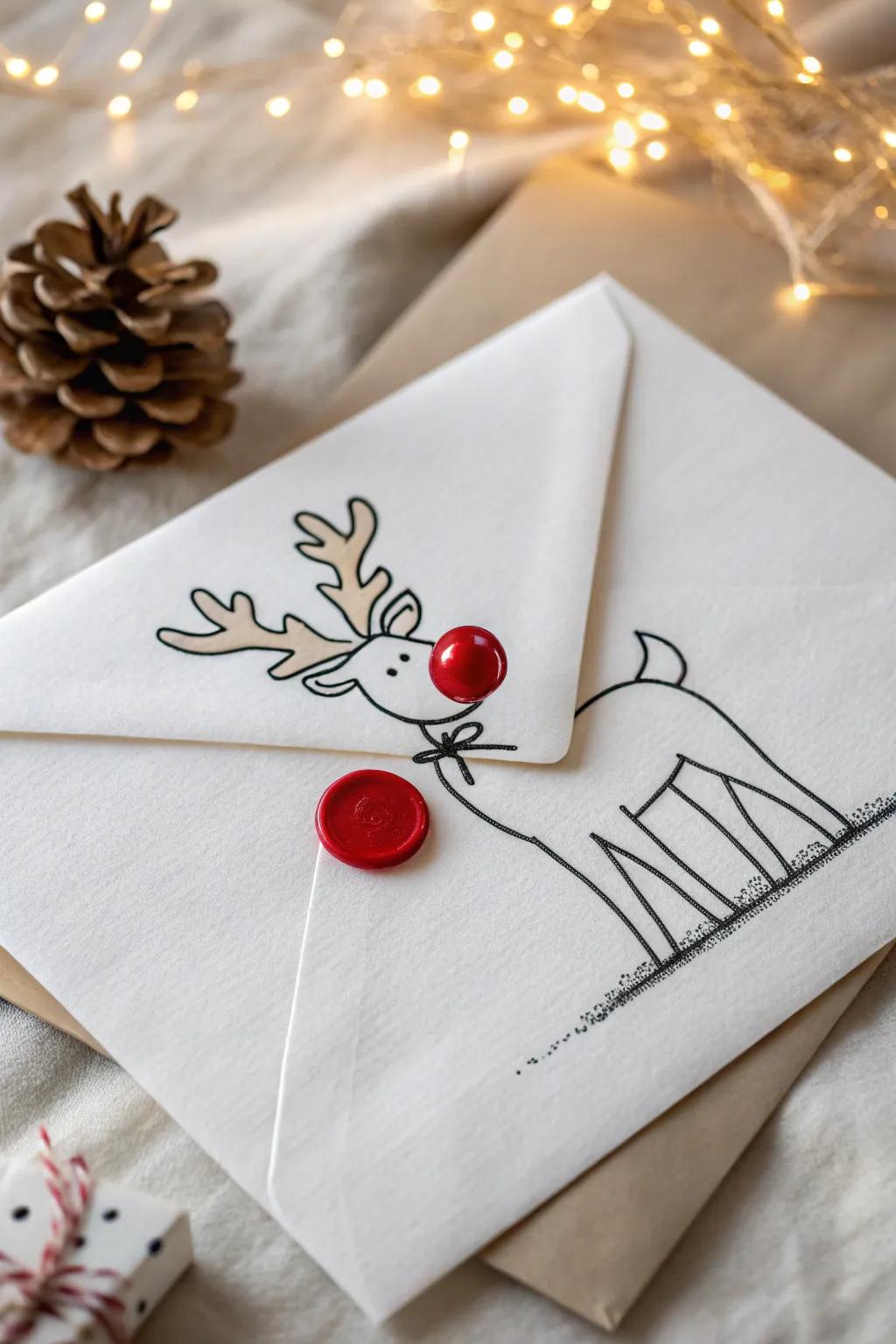 Embrace the holiday spirit through a playful reindeer design that infuses a whimsical impression into your Christmas correspondence.
