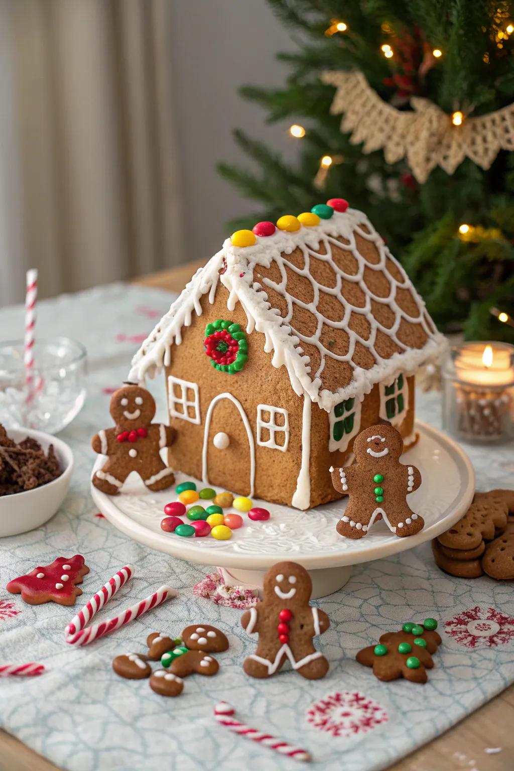 Charming gingerbread house centerpiece.